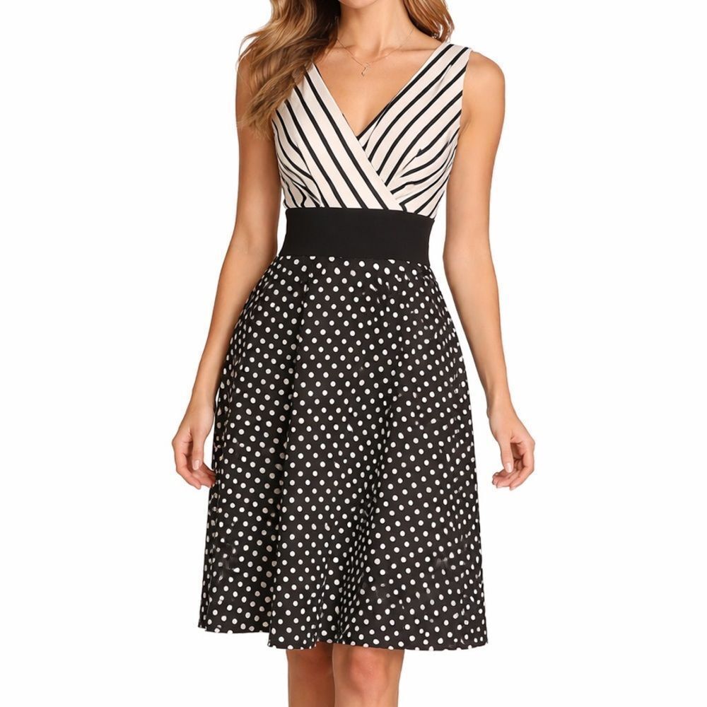 Anthropologie Eva Franco Swing Dress Black White Sleeveless SZ 4